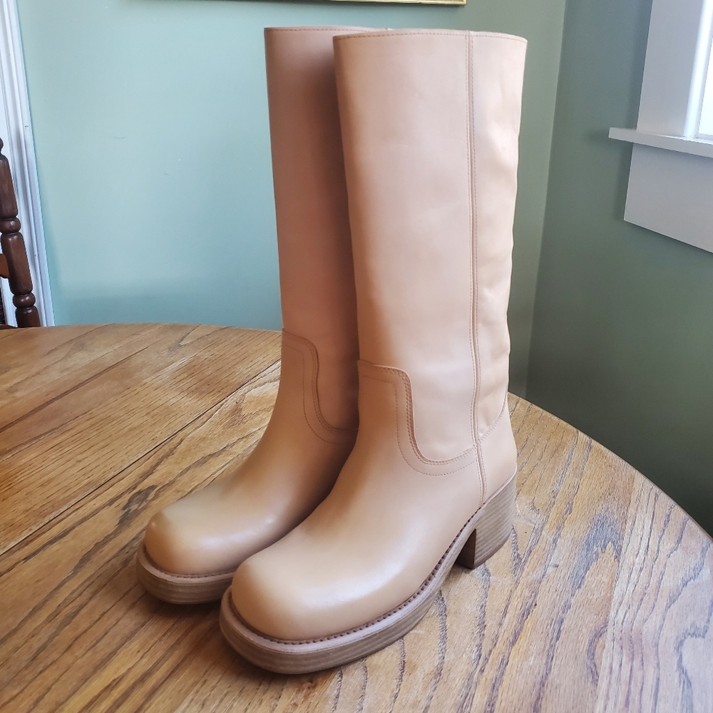 Jeffrey Campbell Tan Knee-High Block Heel Boots